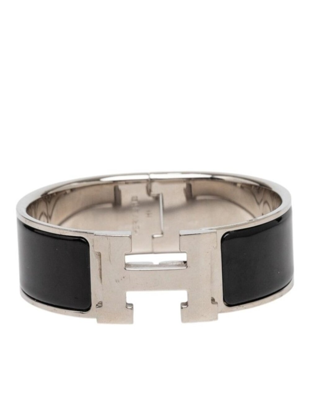 Hermes Clic Clac PM Bracelet Silver Black Metal Enamel